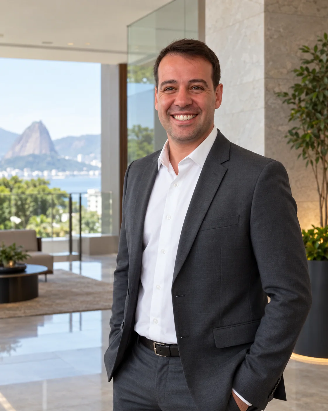 Retrato de Thiago Fiorin em ambiente condominial